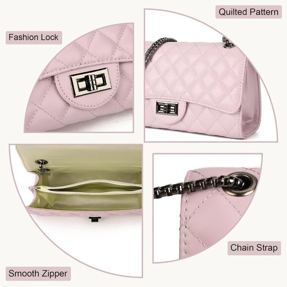 Women Light Purple Imported Trendy Quilted Crossbody Shoulder Chain Designer Bag - Picture 5 of 6